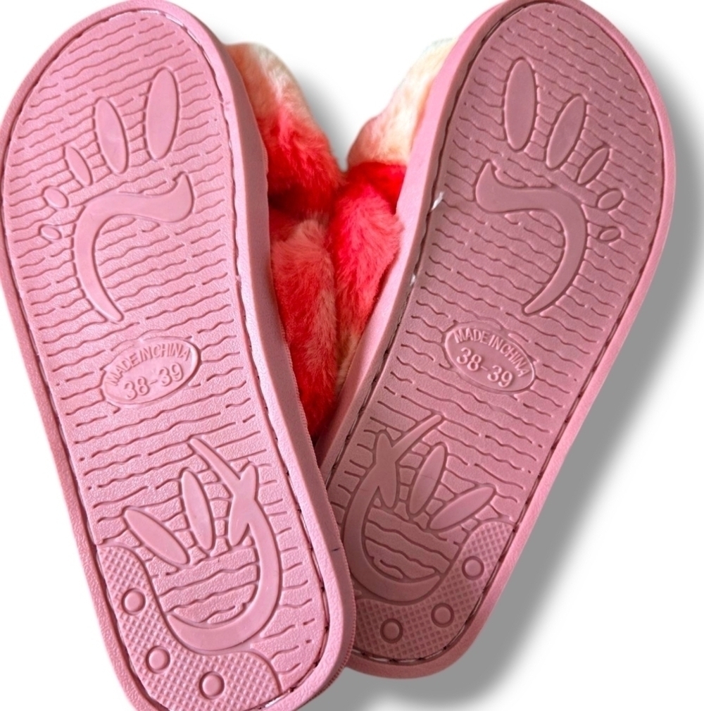 NWT Pink Sherbert Fuzzy Slippers 8 8.5 - Picture 4 of 6